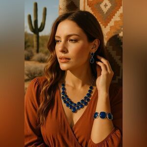 AUTHENTIC LAPIS-BLUE SAPPHIRE AND Peridot Bib Necklace Set Bracelet-earrings